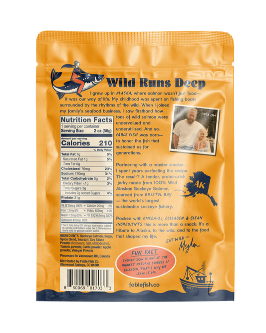 Back of Sweet Chili Salmon Jerky Bag